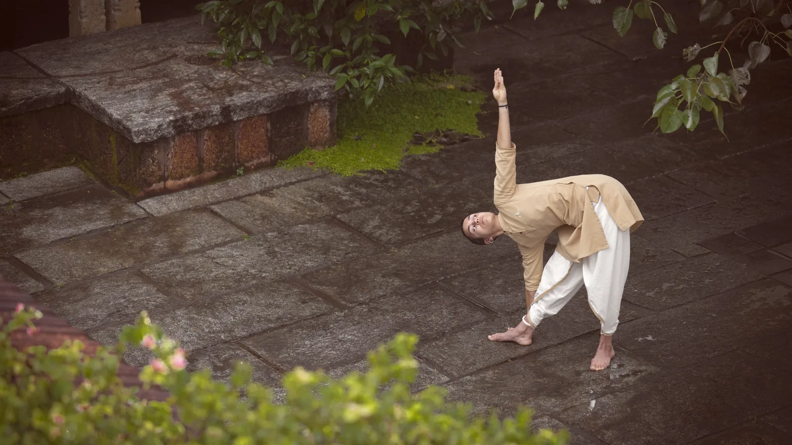 Practitioners gathered on the grass at the retreat